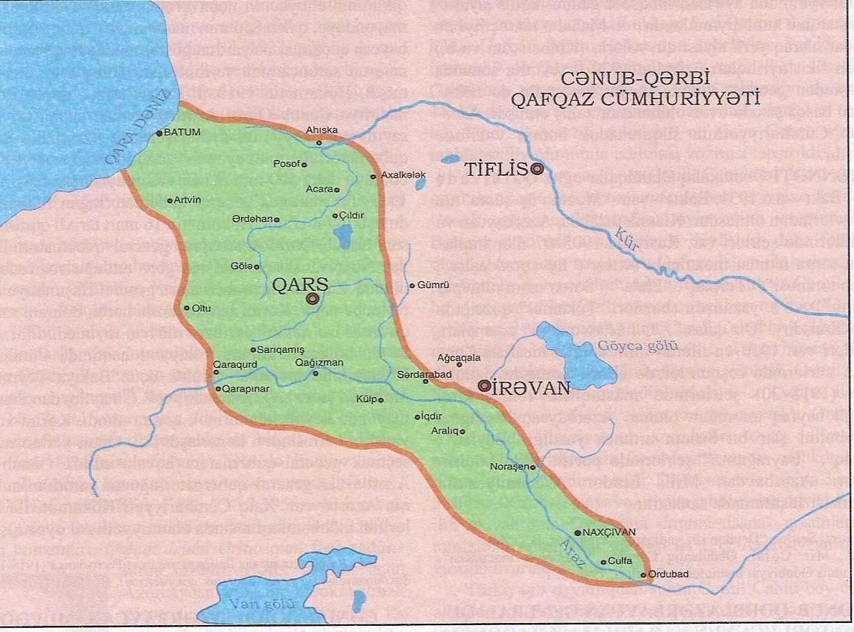 Cənub-qərbi Qafqaz (Qars) Cümhuriyyətinin xəritəsi